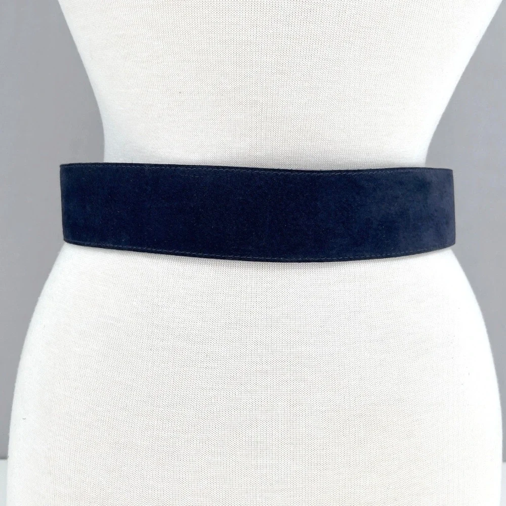 Wide Belt Womens S Navy Blue Suede 6 Astor Vintage 80s Retro Waist Cincher